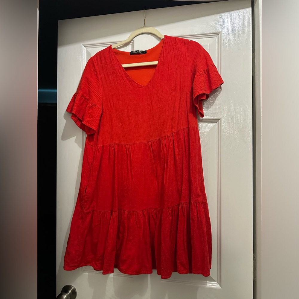 Ruffle sleeve red dress